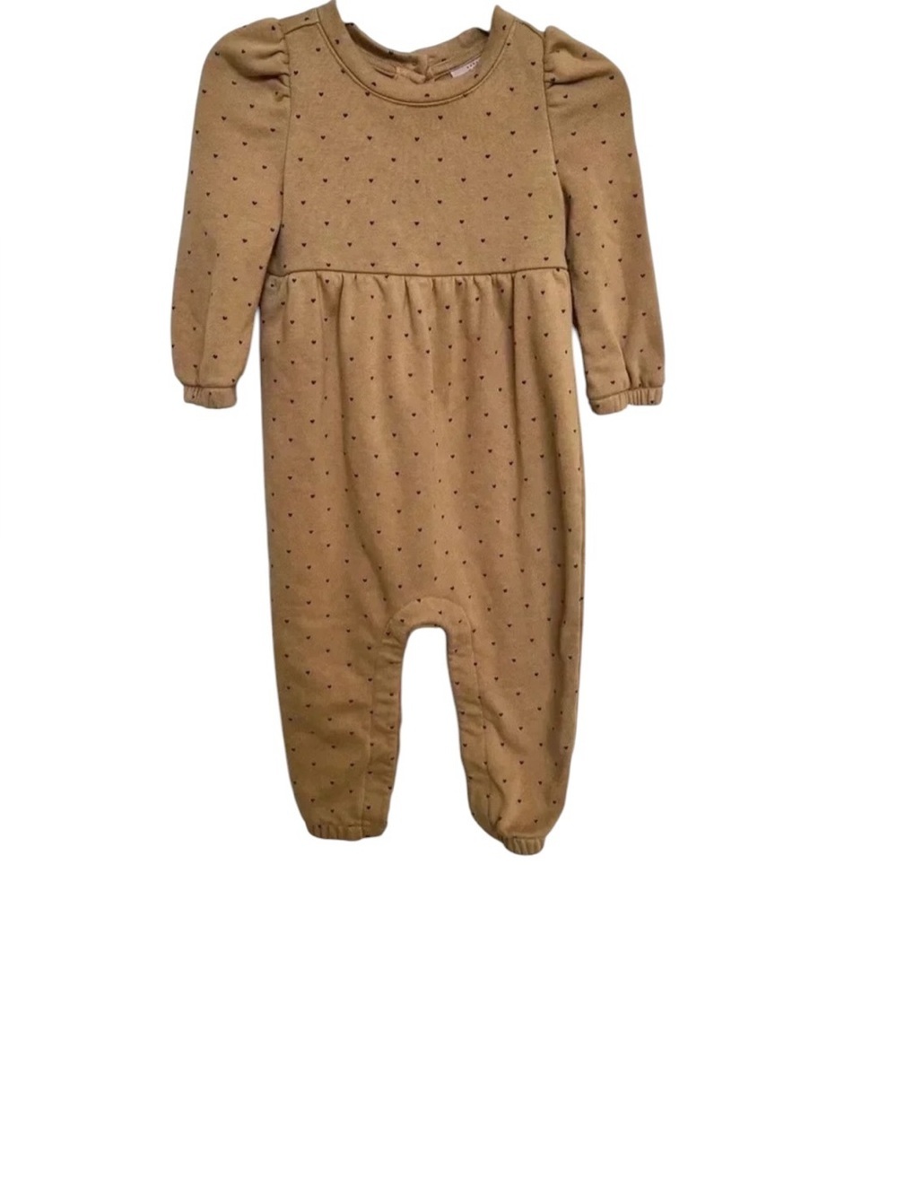 Valentine’s Day GAP Baby One-Piece Romper Tan/Black Heart Pattern, 6-12 months